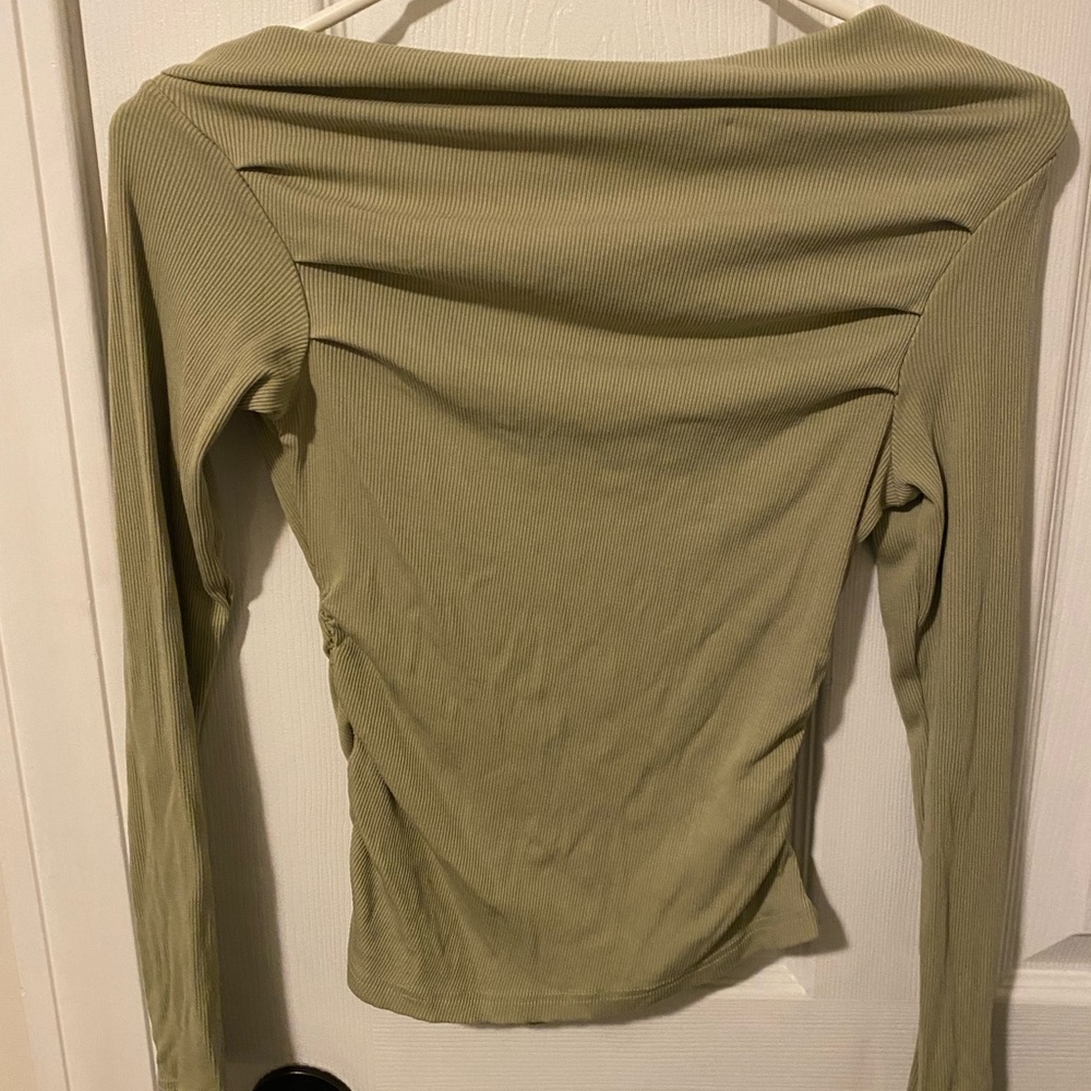 Cider Olive Ribbed Long-Sleeve Boatneck Top